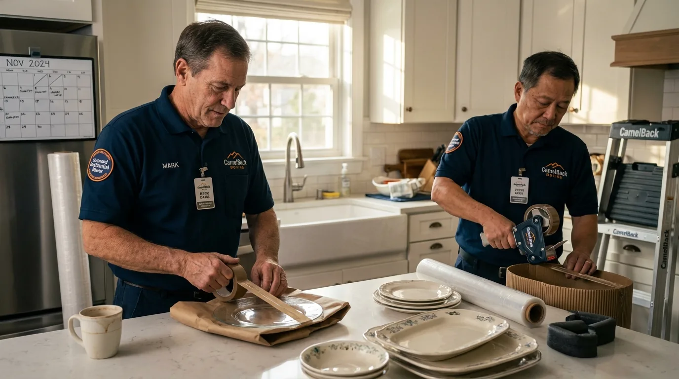Professional crew packing kitchen dishware in Saint Rose, LA